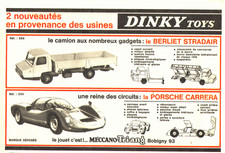 PUB  MINIATURE " DINKY TOYS "  BERLIET STRADAIR  / PORSCHE CARRERA   1967