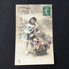 Old postcard good year 1913 little girl coat winter old postcard