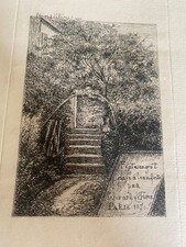 Édouard LEFORT — Fontaine (escalier et passerelle de jardin), 1870 eau-forte