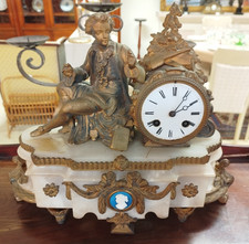 PENDULE horloge 1900 en régule et albâtre (accidents) balancier clef 12MAG 08/08