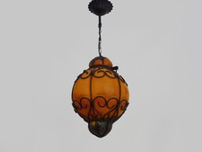Orange and Blue Glass Paste Venetian Cage Lantern Pendant.
