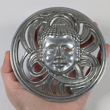 French Pewter Buddha Circular Medallion Lid Marked Etains De La Fontaine Paris