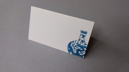 Place cards blue and - and, white