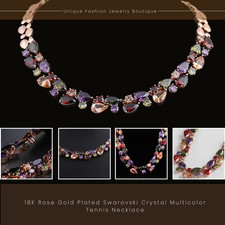 14K Rose Gold Plated Swarovski Crystal Multicolor Tennis Necklace Bridal Gift