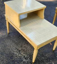 1950's 60's 2 Tier End Side Table MCM Blond Wood Formica Top Vintage #2