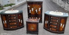 Ensemble Meuble Chinois salle de bain laqué miroir vasque asiatique