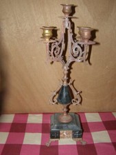 Ancien chandelier 5 branches en cuivre et laiton et socle en marbre, du XIXè