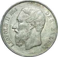 R1045 Belgium 5 Francs Leopold II Roi des Belges 1873 Argent -> Make offer