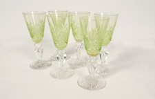 6 Crystal Cut Green Chartreuse Wine Glasses Late 19th Century