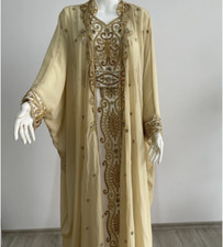 Handmade Gold  Moroccan Kaftan Dress | Formal Gold Beaded Takchita Robe Gown