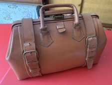 Antique LE FLEURON Brand Leather Doctor Suitcase Wool Tartan Decor