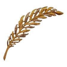 Grande Broche Décor De Plume Doré & Argenté Bijoux Vintage