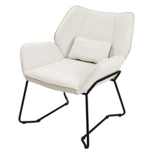 Fauteuil chaise de relax beige en lin polyester rembourré éponge pieds en acier