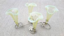 Antique Victorian Art Glass 4 Lily Vaseline Opalescent Epergne Glows Black Light