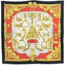 HERMES 100% Silk Carre 90 Scarf ETRIERS Black Red Gold