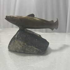 Art Deco MCM Bronze Fish Trout Sculpture by CHARLES REUSSNER Original Rare