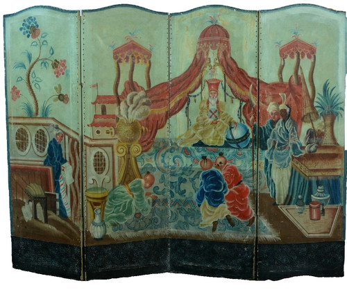 Ancien paravent peint - paravent,
