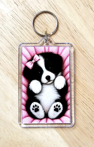 Border collie puppy keychain - border,