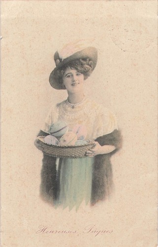 Paques femme elegante - cp,