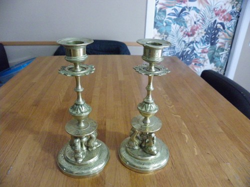 Paire bougeoirs bronze - bougeoirs, en