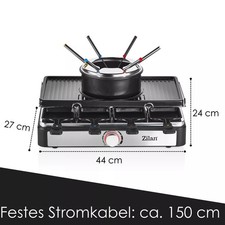 Raclette grill with fondue set, grill plate, table grill, electric grill for 8