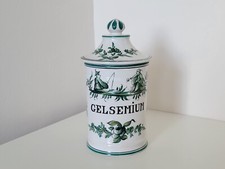 Antique Malicorne Leon Warin Gelsemium Earthenware Apothecary Pharmacy Jar