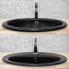 Lavabo á encastre moderne céramique noir ovale noir avec trou de vidange á choix