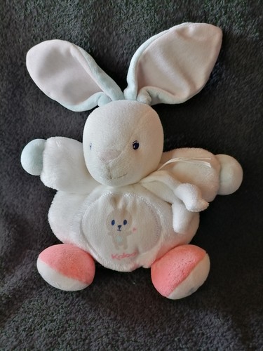 Doudou lapin blanc bleu saumon - lapin,
