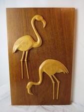 Rare Vintage Années 1950 Kranich Flamant Bois Tapisserie Teck Design Époque