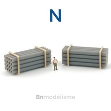 N 1/160 Lot 2 Chargements de Tuyaux, Wagon Plat Train Fret Usine 1:160