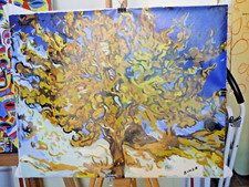 Tableau huile acrylique copie peinture Arbre de Van Gogh 50 x 40 cm