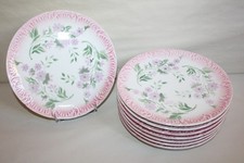 8 Digoin Sarreguemines Earthenware Dessert Plates, Pink Shabby Flower Decor