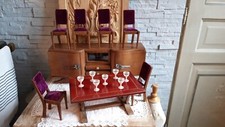 MOBILIER de POUPEE ANCIEN  MEUBLE MAITRISE salle a manger art deco Chaise table