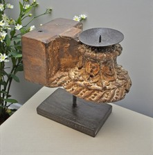 Antique en Bois Support Sculpture Bougeoir Original Ancien Main