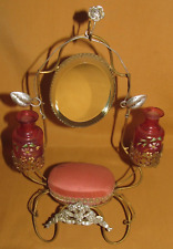 Mirror dressing table ring 2 bottles red enamel pink cushion Napoleon III
