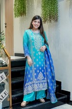 Blue Salwar Kameez Readymade Wedding Wear Kurta Pant Designer Dupatta Suit Set