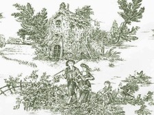 Tablecloths and Fabric by the Metre | Toile de Jouy Green with 3 Variants | MADE IN ITALY