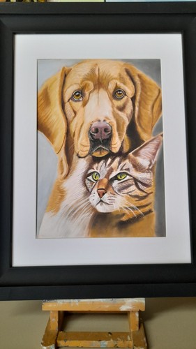 Toile pastel tableau chien - pastel,
