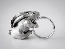 Vintage Rosalie Sherman Pewter Rabbit Keychain Ring - Imprinting "DENNIS"