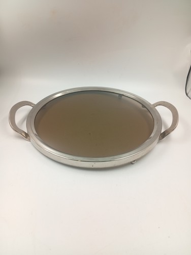 Plateau rond verre fumé acier - rond,
