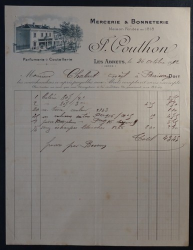 Facture 1912 les - facture, isère
