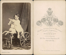 Provost, Toulouse, child on his horse tricycle vintage CDV albumen v card