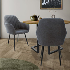 Lot de 2 chaises salle à manger embourrée anthracite avec accoudoirs en simili