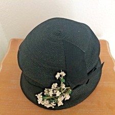 30s/40s BELL HAT Straw & Flowers / Woman's Bell Straw Hat