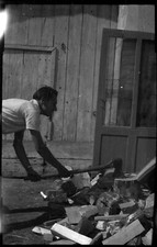 Woodcutting Man Axe - Antique Year Photo Negative. 1930 40