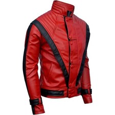 Tlw Mj Thriller Veste Cuir Michael Jack, Rouge, Cuir Véritable Manteau, XS-5XL