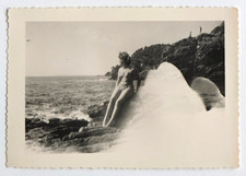 Young woman sea rock pose jersey - vintage photo snapshot