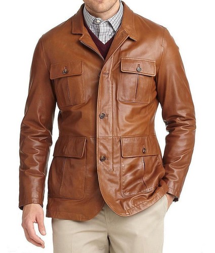 Veste cuir marron foncé - en,