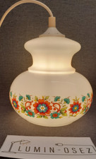 SUSPENSION / LUSTRE / PLAFONNIER VINTAGE OPALINE DÉCOR FLORAL - CIRCA 1970
