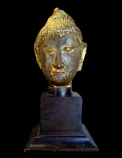 LARGE STONE CARVED AYUTTHAYA BUDDHA HEAD - THAILAND 16TH/17TH CENTURY